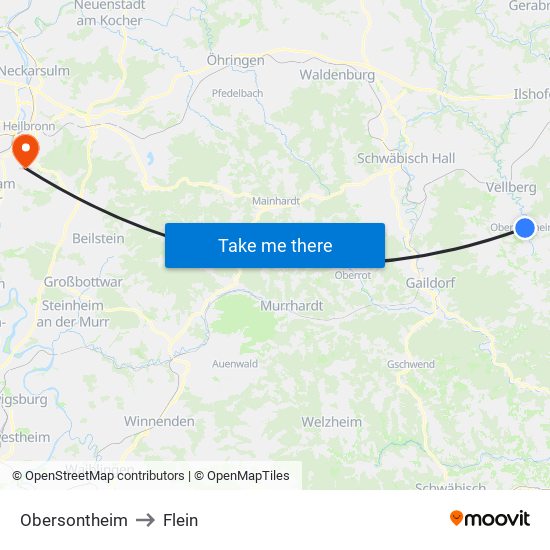 Obersontheim to Flein map
