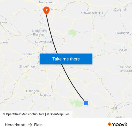 Heroldstatt to Flein map