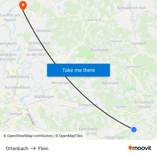 Ottenbach to Flein map