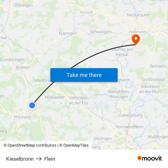 Kieselbronn to Flein map