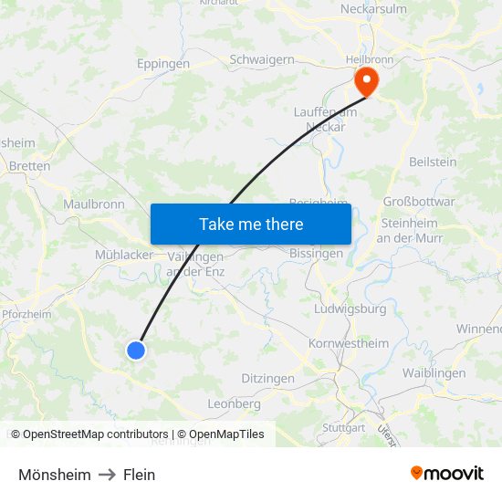 Mönsheim to Flein map