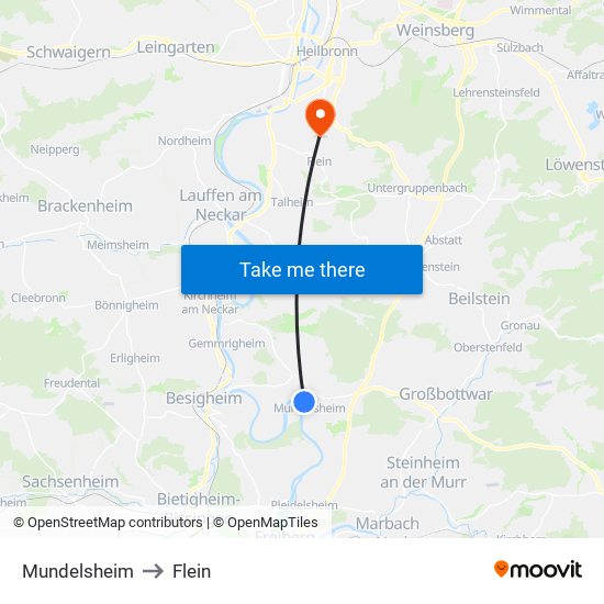 Mundelsheim to Flein map