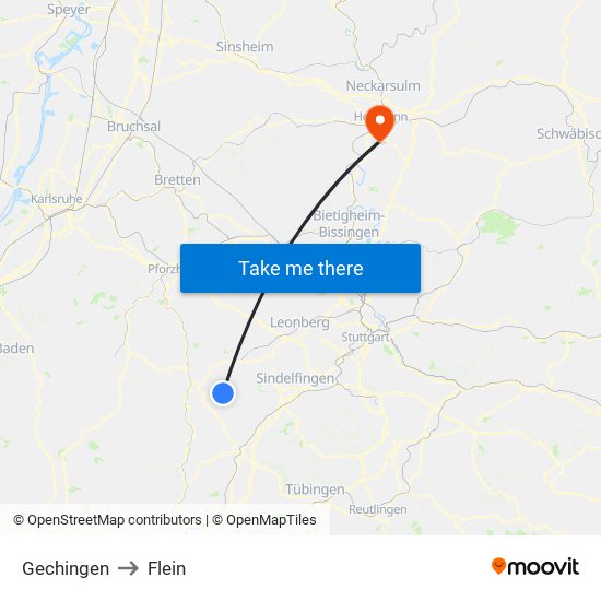 Gechingen to Flein map