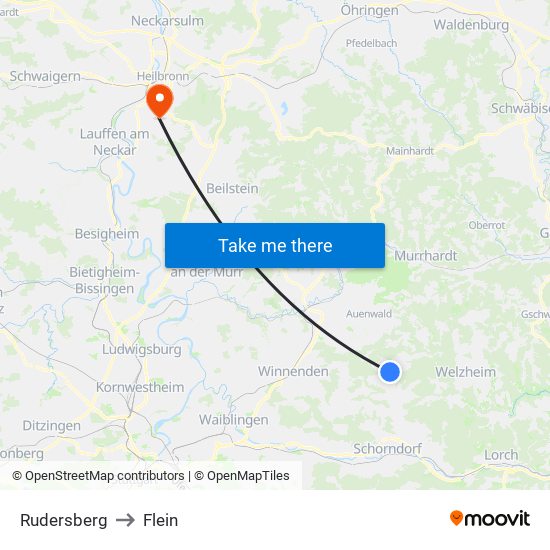 Rudersberg to Flein map