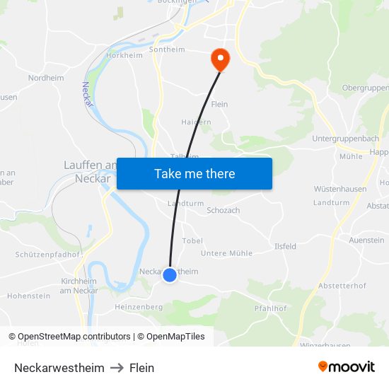 Neckarwestheim to Flein map