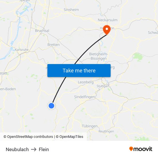 Neubulach to Flein map