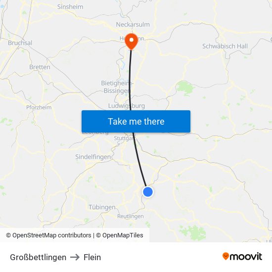 Großbettlingen to Flein map