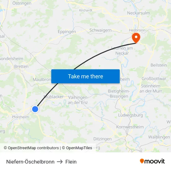 Niefern-Öschelbronn to Flein map
