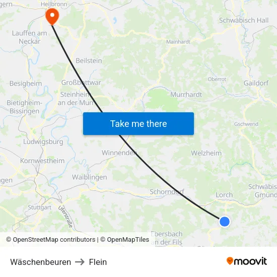 Wäschenbeuren to Flein map