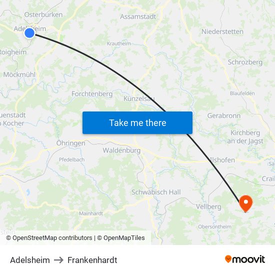 Adelsheim to Frankenhardt map