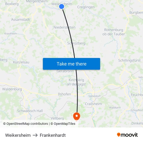 Weikersheim to Frankenhardt map
