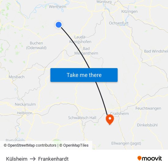 Külsheim to Frankenhardt map