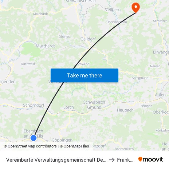 Vereinbarte Verwaltungsgemeinschaft Der Stadt Ebersbach An Der Fils to Frankenhardt map