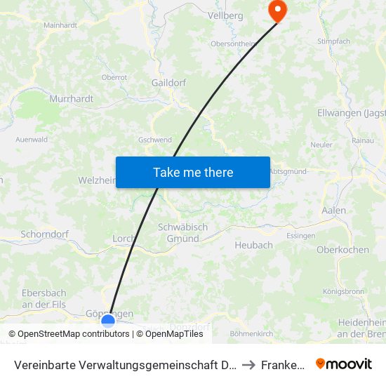 Vereinbarte Verwaltungsgemeinschaft Der Stadt Göppingen to Frankenhardt map