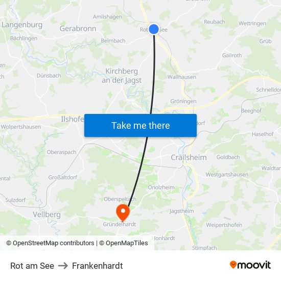 Rot am See to Frankenhardt map