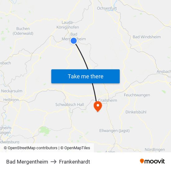 Bad Mergentheim to Frankenhardt map