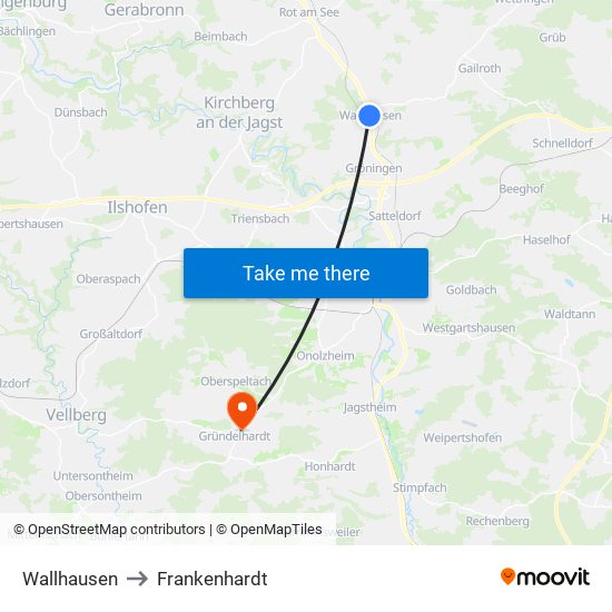 Wallhausen to Frankenhardt map