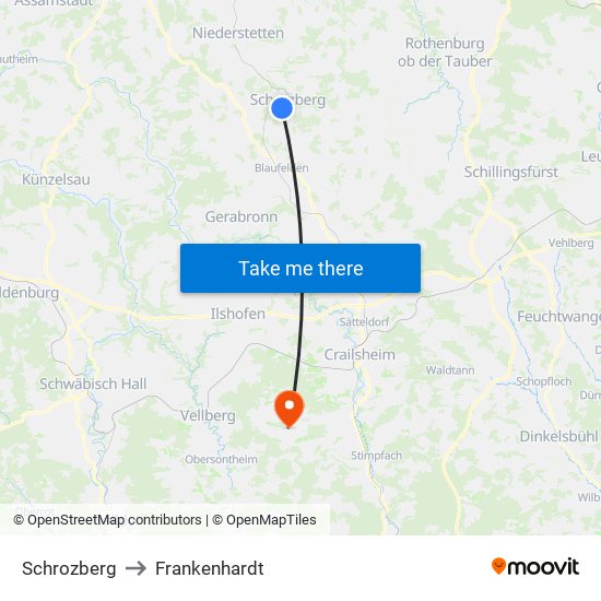 Schrozberg to Frankenhardt map