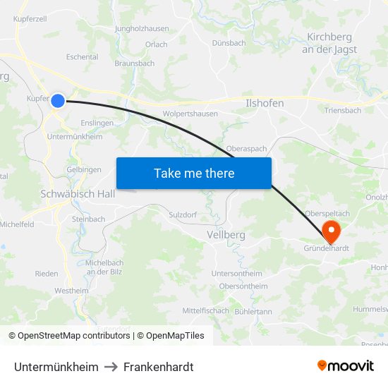 Untermünkheim to Frankenhardt map