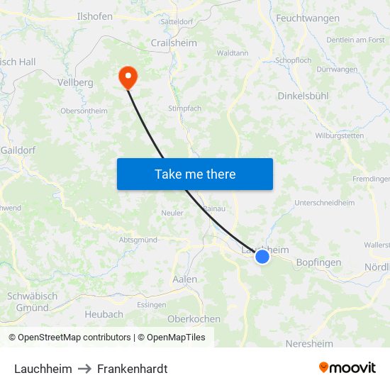 Lauchheim to Frankenhardt map