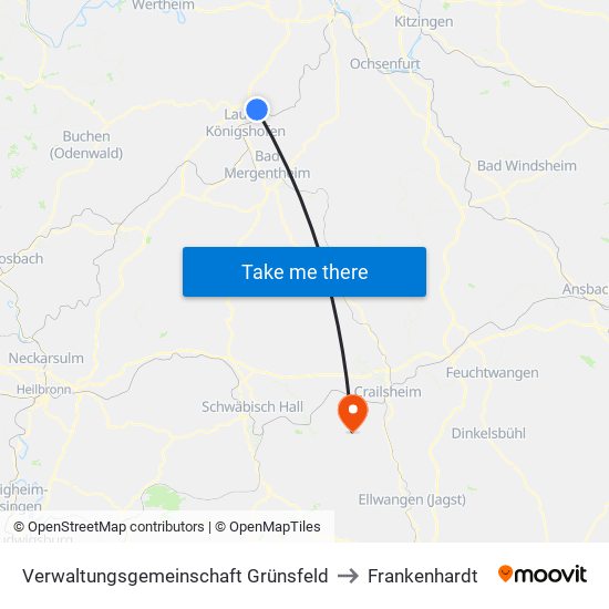 Verwaltungsgemeinschaft Grünsfeld to Frankenhardt map
