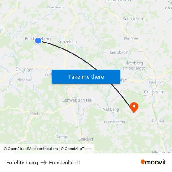 Forchtenberg to Frankenhardt map