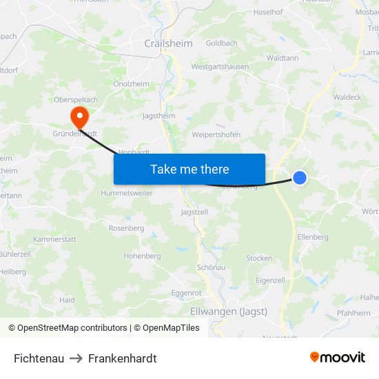 Fichtenau to Frankenhardt map