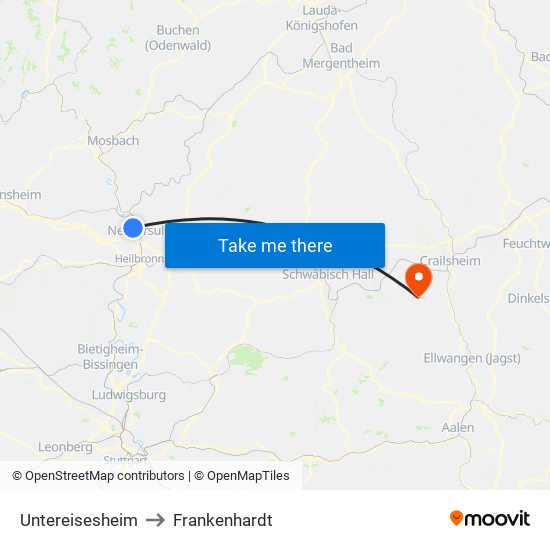 Untereisesheim to Frankenhardt map