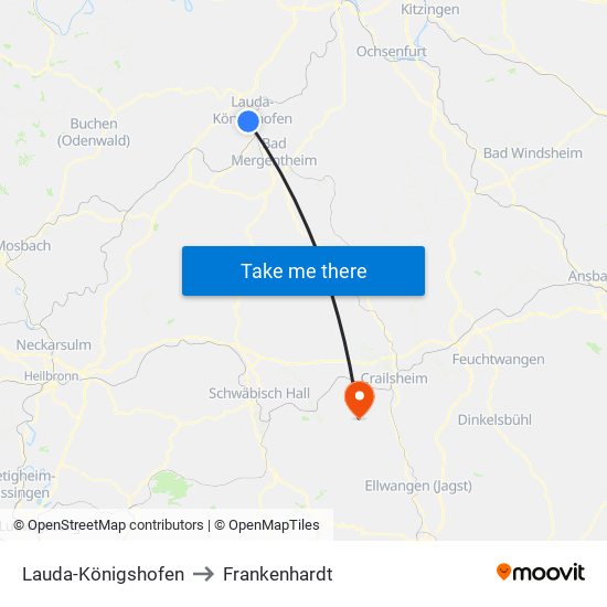 Lauda-Königshofen to Frankenhardt map