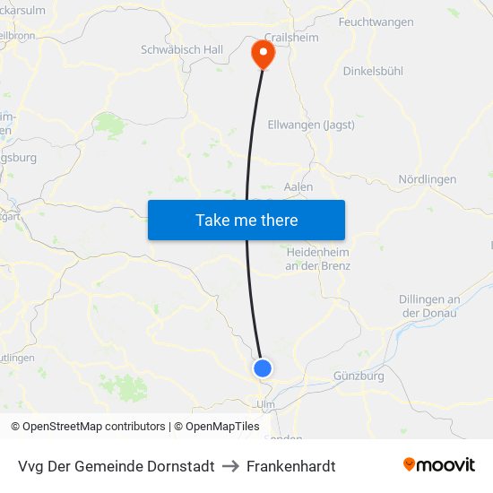 Vvg Der Gemeinde Dornstadt to Frankenhardt map