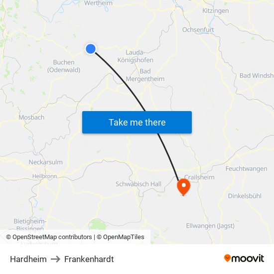 Hardheim to Frankenhardt map