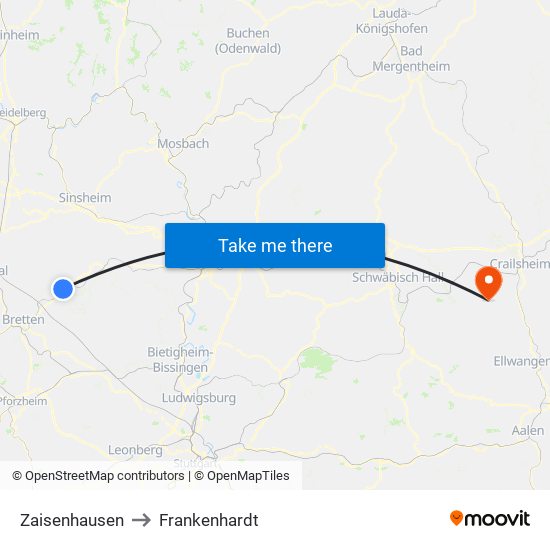 Zaisenhausen to Frankenhardt map
