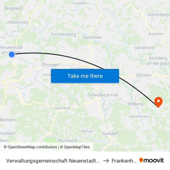 Verwaltungsgemeinschaft Neuenstadt am Kocher to Frankenhardt map