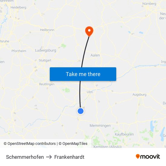 Schemmerhofen to Frankenhardt map