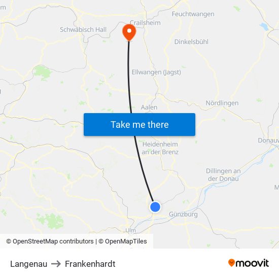 Langenau to Frankenhardt map