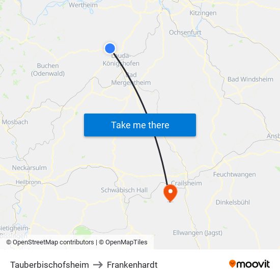 Tauberbischofsheim to Frankenhardt map