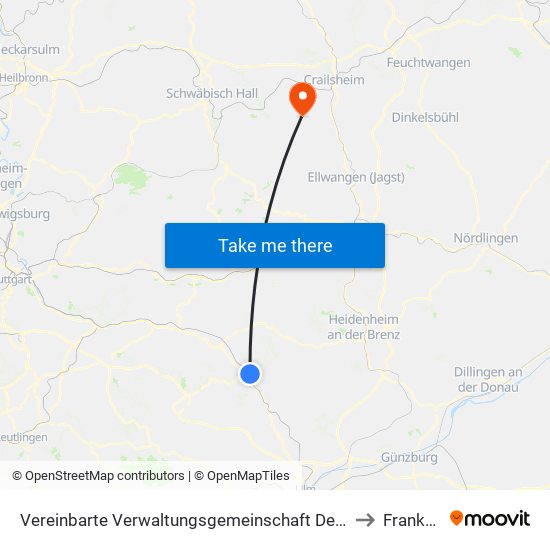 Vereinbarte Verwaltungsgemeinschaft Der Stadt Geislingen An Der Steige to Frankenhardt map