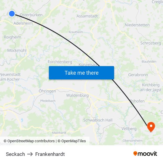 Seckach to Frankenhardt map