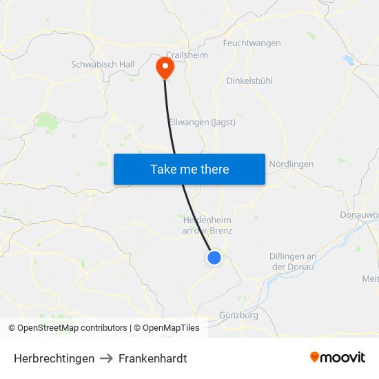 Herbrechtingen to Frankenhardt map