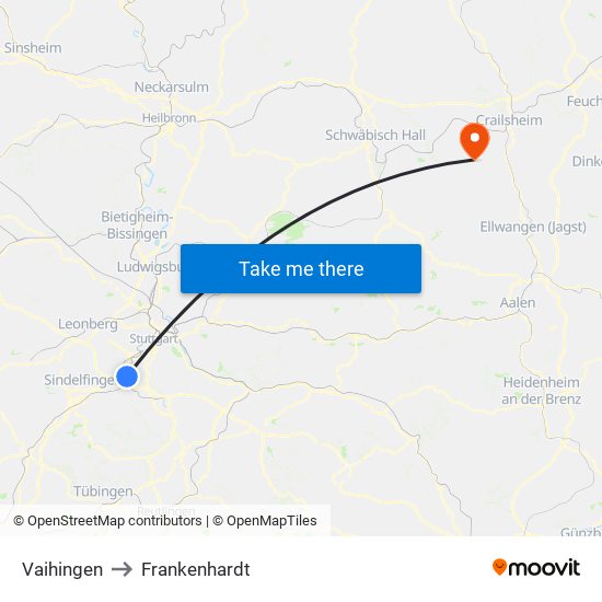 Vaihingen to Frankenhardt map
