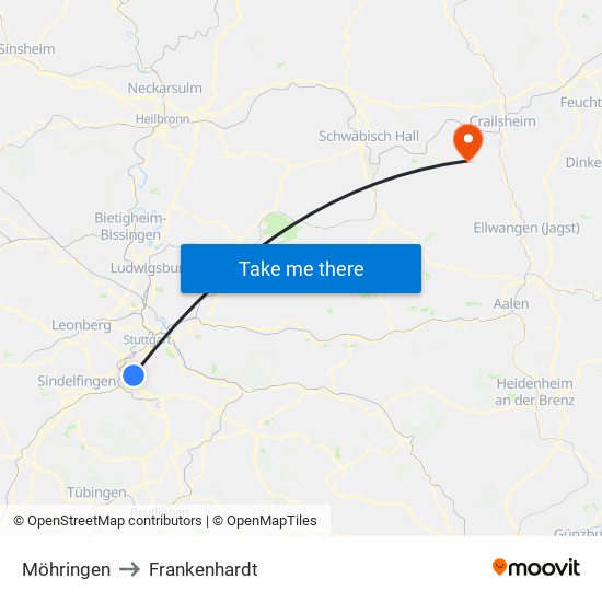Möhringen to Frankenhardt map
