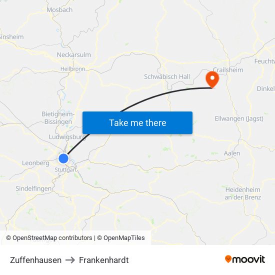 Zuffenhausen to Frankenhardt map