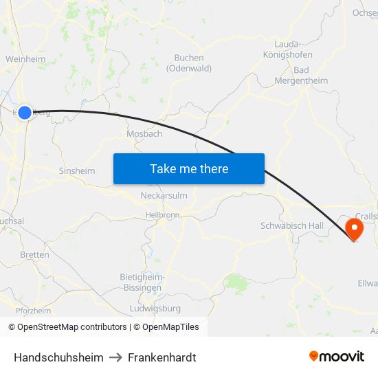 Handschuhsheim to Frankenhardt map