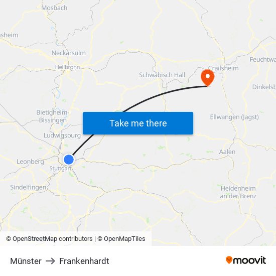 Münster to Frankenhardt map