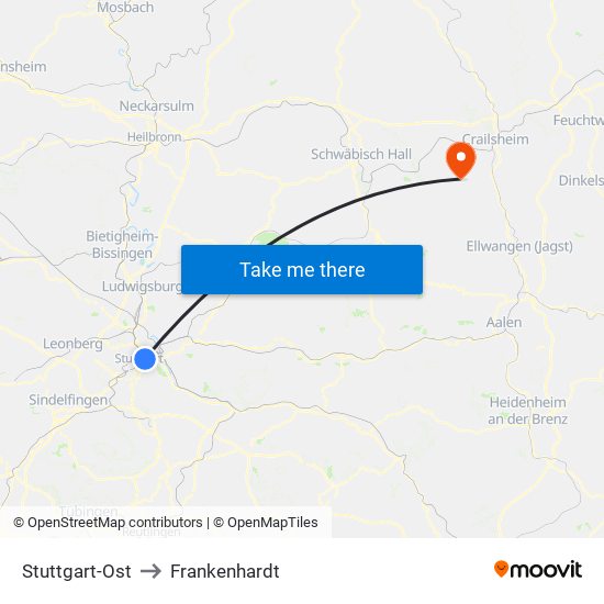 Stuttgart-Ost to Frankenhardt map