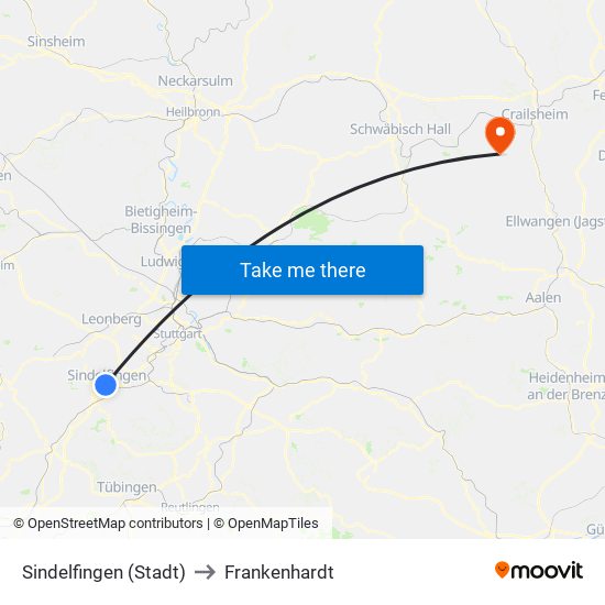 Sindelfingen (Stadt) to Frankenhardt map