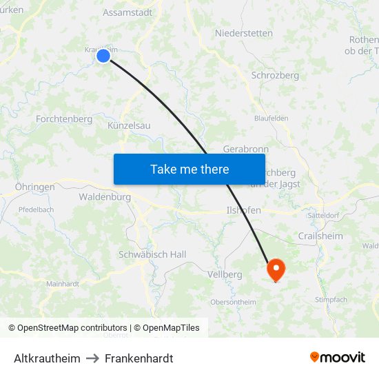 Altkrautheim to Frankenhardt map