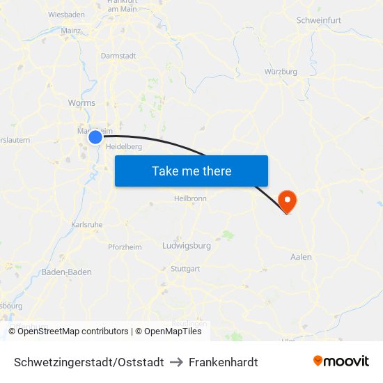 Schwetzingerstadt/Oststadt to Frankenhardt map