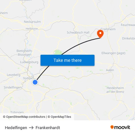 Hedelfingen to Frankenhardt map