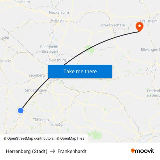 Herrenberg (Stadt) to Frankenhardt map